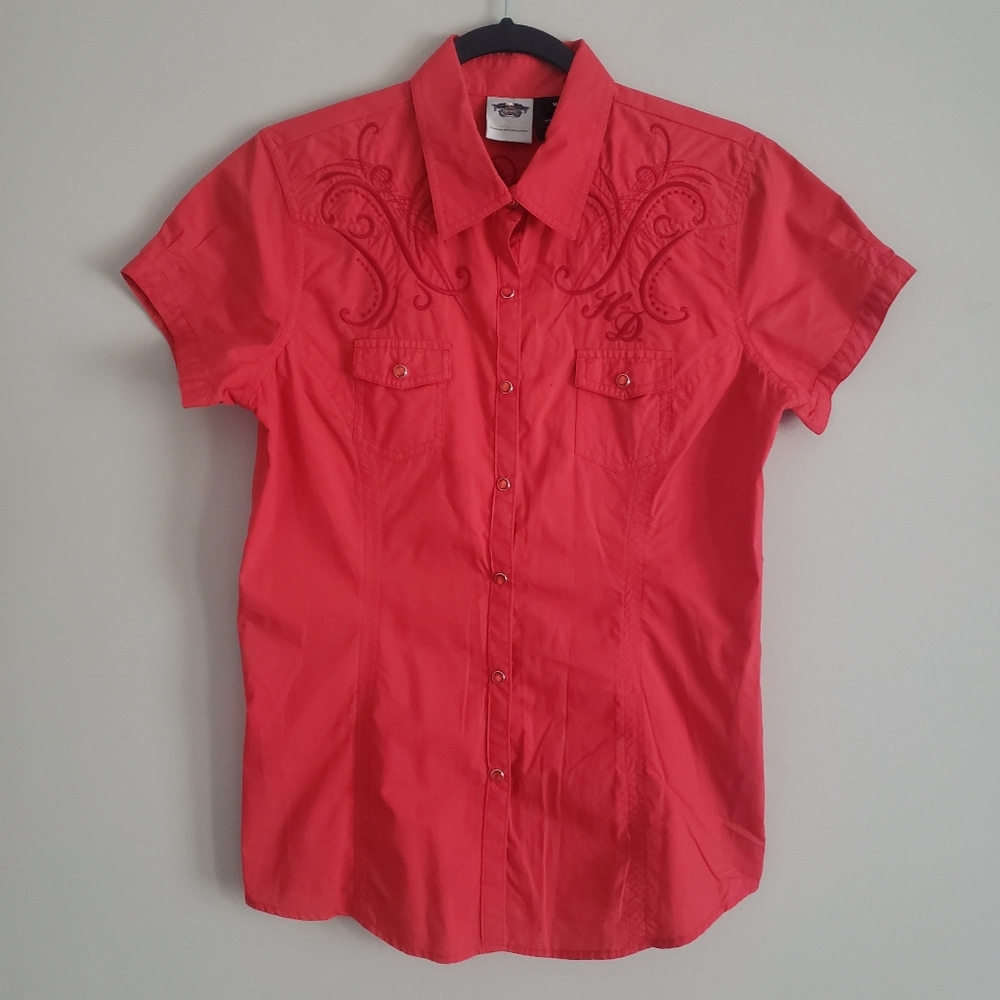 Harley-Davidson Embroidered pearl snap Button-Down Shirt sz M